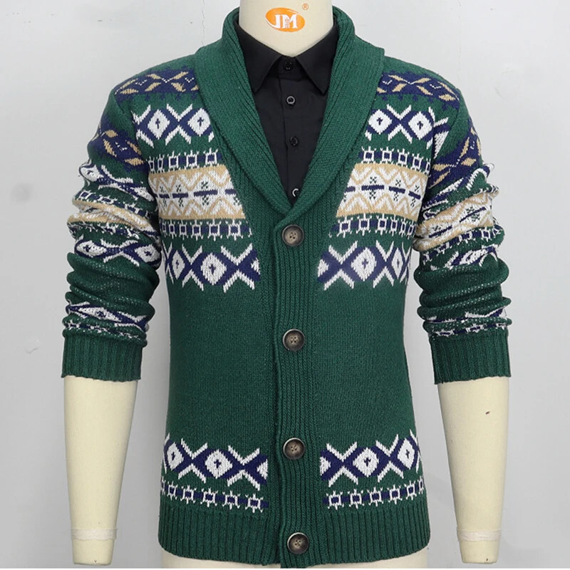 Férfi alkalmi pulóver őszi és téli kötött kardigán hajtókával és hosszú ujjú jacquard pulóver dzseki ruházat