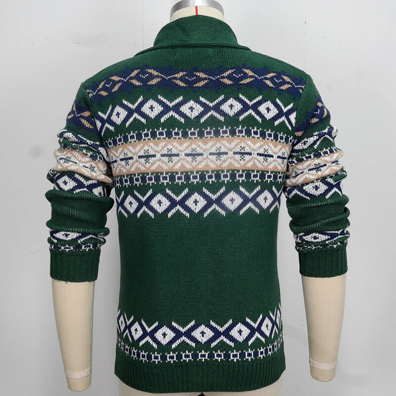 Férfi alkalmi pulóver őszi és téli kötött kardigán hajtókával és hosszú ujjú jacquard pulóver dzseki ruházat