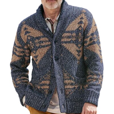 Férfi kardigán pulóver európai és amerikai őszi és téli vintage jacquard pulóver alkalmi sokoldalú gyapjú kabát