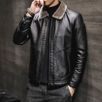 Κοστούμι Youth Moto Lapel Coat Ανδρικό δερμάτινο τζάκετ υψηλής ποιότητας ζεστό δερμάτινο παλτόPlus fleece χοντρό μπουφάν Δερμάτινο ανδρικό λεπτή ποιότητα