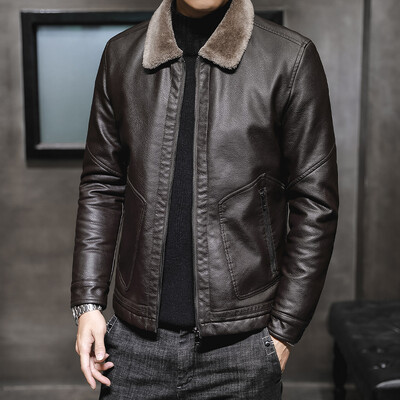 Uzvalks jauniešiem Moto Atloks Vīriešu PU ādas jaka Augstākās klases silts ādas mētelisPlus Flīsa Bieza jaka Ādas Vīriešu Plāna kvalitāte