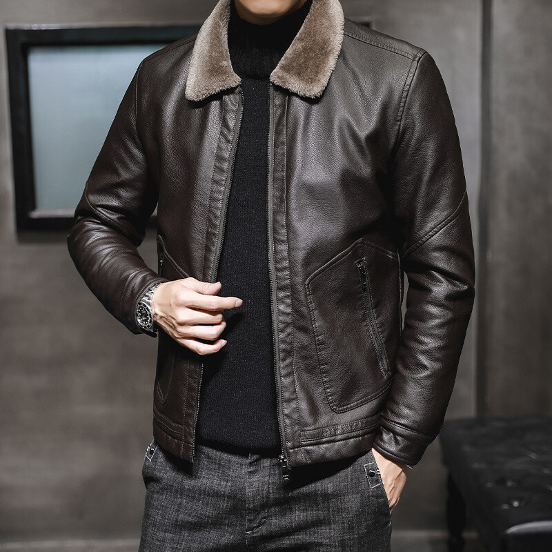 Uzvalks jauniešiem Moto Atloks Vīriešu PU ādas jaka Augstākās klases silts ādas mētelisPlus Flīsa Bieza jaka Ādas Vīriešu Plāna kvalitāte