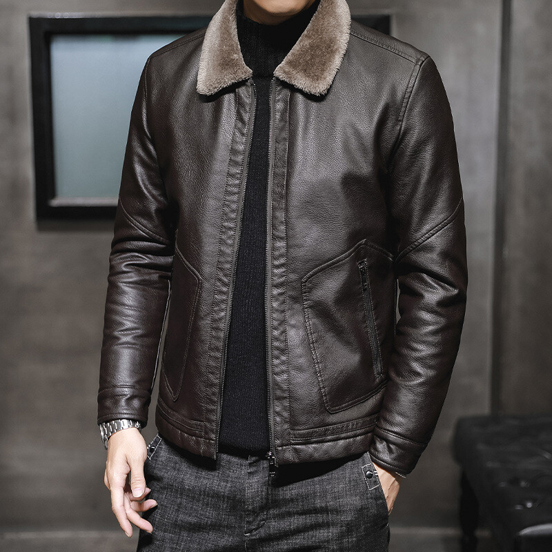 Uzvalks jauniešiem Moto Atloks Vīriešu PU ādas jaka Augstākās klases silts ādas mētelisPlus Flīsa Bieza jaka Ādas Vīriešu Plāna kvalitāte