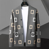 Vīriešu rudens ziemas kašmira pleds apdruka Trikotāžas jaciņa Mode Skaista ar garām piedurknēm jaka jaka Mīksts, silts vīriešu džempera mētelis