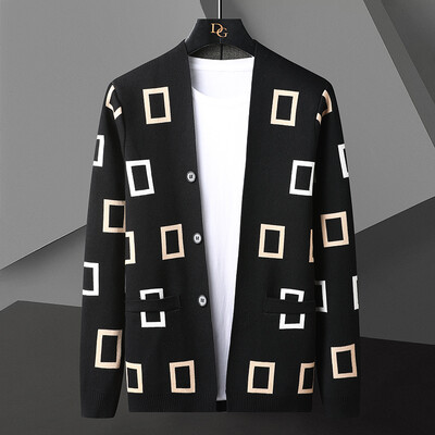 Vīriešu rudens ziemas kašmira pleds apdruka Trikotāžas jaciņa Mode Skaista ar garām piedurknēm jaka jaka Mīksts, silts vīriešu džempera mētelis