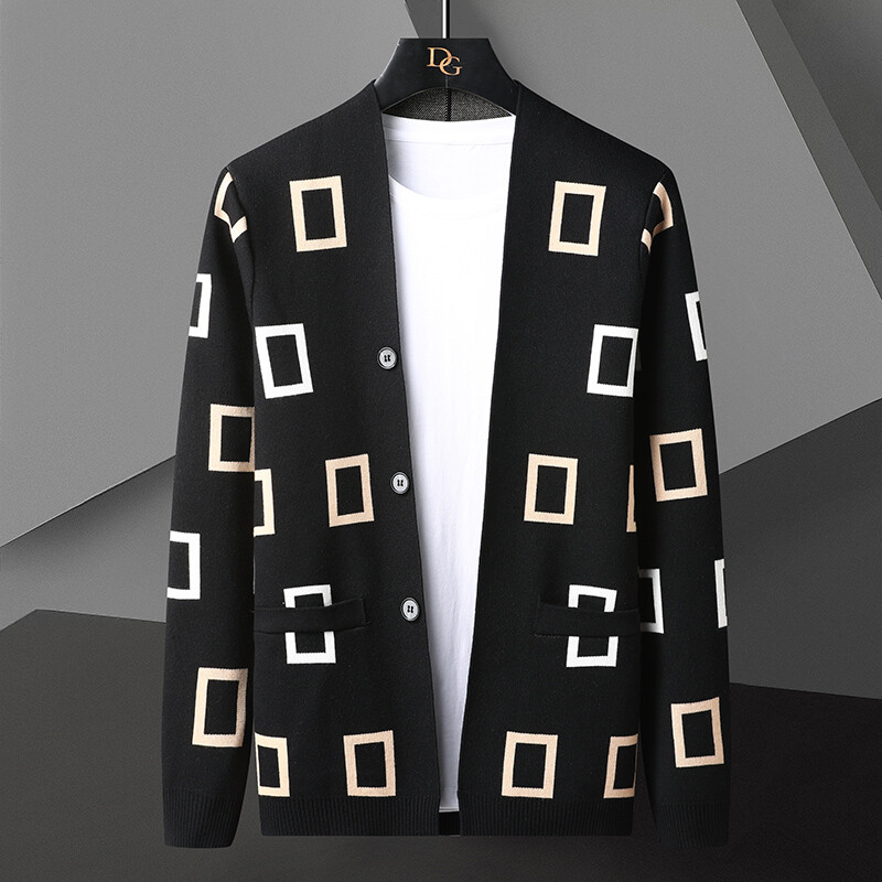 Vīriešu rudens ziemas kašmira pleds apdruka Trikotāžas jaciņa Mode Skaista ar garām piedurknēm jaka jaka Mīksts, silts vīriešu džempera mētelis