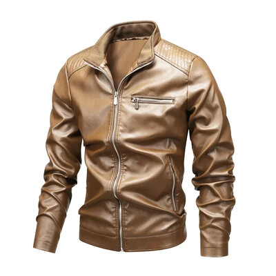 Jachetă din piele pentru motocicletă pentru bărbați, primăvară, toamnă, la modă, slim fit, guler negru, culoare solidă, haină rezistentă la vânt, jachete pentru motocicliști