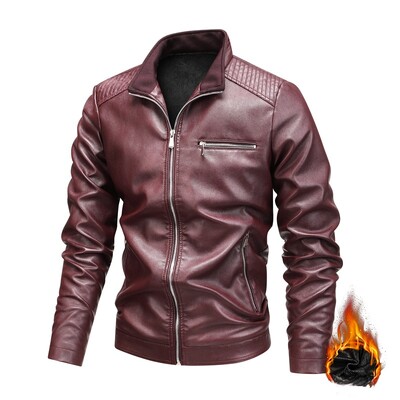 Jachetă din piele pentru motocicletă pentru bărbați, primăvară, toamnă, la modă, slim fit, guler negru, culoare solidă, haină rezistentă la vânt, jachete pentru motocicliști