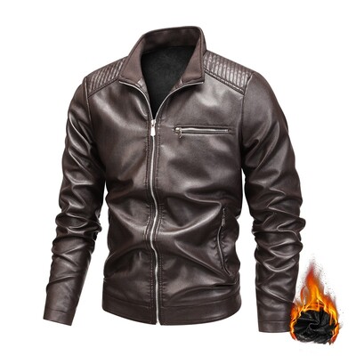 Jachetă din piele pentru motocicletă pentru bărbați, primăvară, toamnă, la modă, slim fit, guler negru, culoare solidă, haină rezistentă la vânt, jachete pentru motocicliști