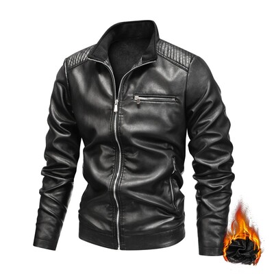 Jachetă din piele pentru motocicletă pentru bărbați, primăvară, toamnă, la modă, slim fit, guler negru, culoare solidă, haină rezistentă la vânt, jachete pentru motocicliști