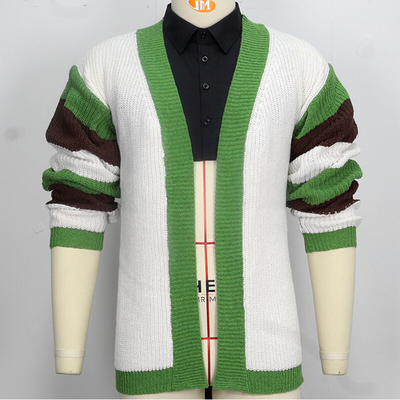 Forrón eladó férfi kötött pulóver laza, kontrasztos színű gyapjú kardigán dzseki, vastag divatos, alkalmi férfi pulóver