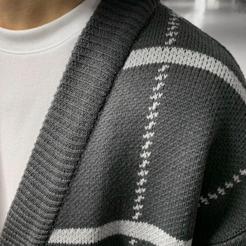 Férfi pulóver Kardigán V-nyakú, hosszú ujjú, kockás nyomtatott kötöttáru Kardigán egysoros, laza szabású pulóverkabát őszi télre