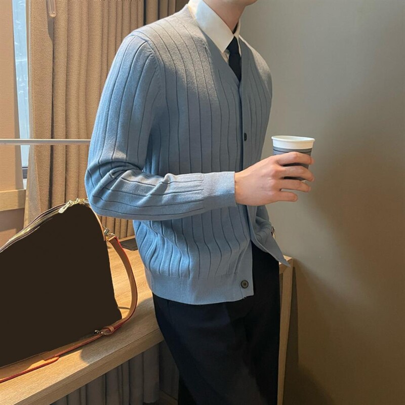 V-nyakú kardigán pulóver férfi V-nyakú kötött kardigán pulóver vastag, meleg szélálló kabát őszi-téli hétköznapi viselethez