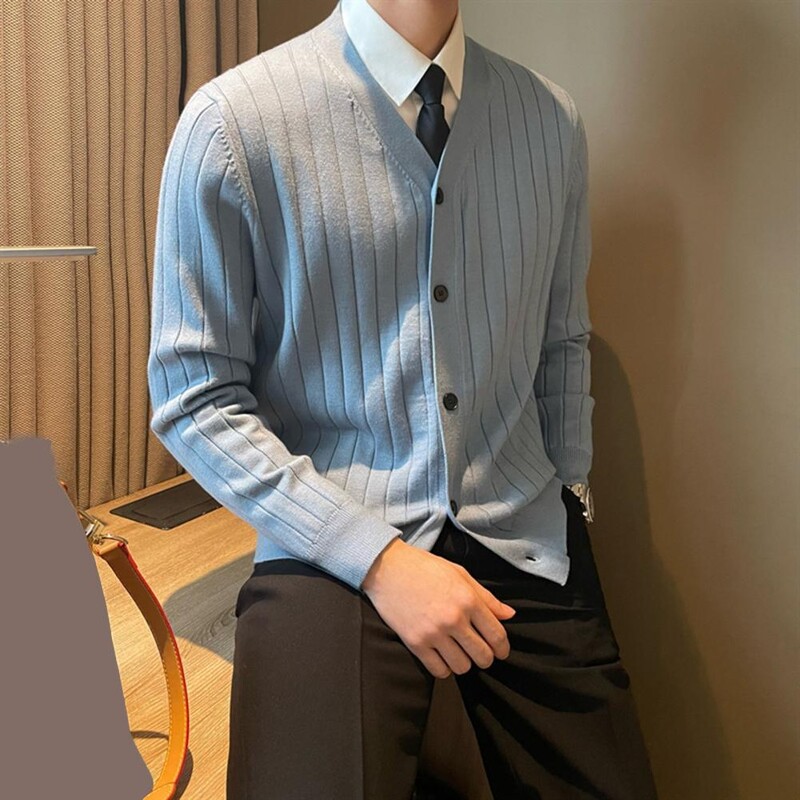 V-nyakú kardigán pulóver férfi V-nyakú kötött kardigán pulóver vastag, meleg szélálló kabát őszi-téli hétköznapi viselethez