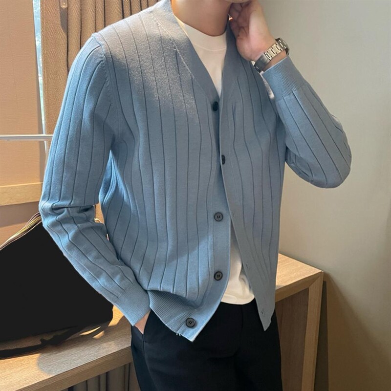 V-nyakú kardigán pulóver férfi V-nyakú kötött kardigán pulóver vastag, meleg szélálló kabát őszi-téli hétköznapi viselethez