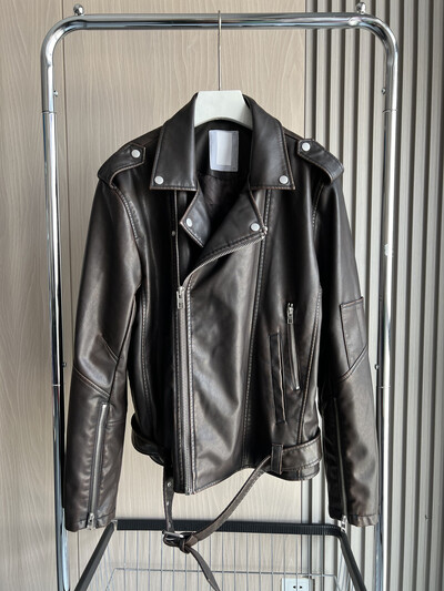 Biker Leather jope 2024 uus kevadvintage Shuai Ruffian stiilis revääriga lahtine versioon meeste biker kunstnahkjakist