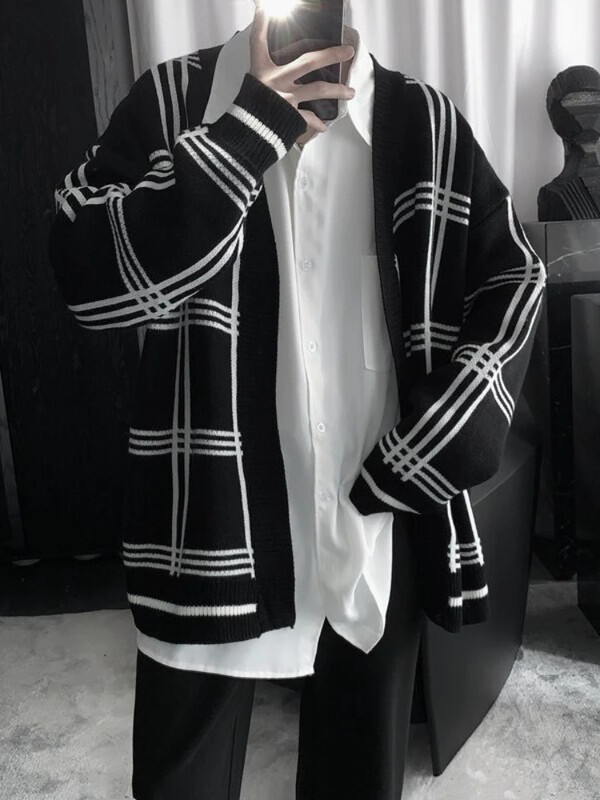 Kardigán V nyakú, grafikus kötött férfi pulóverek kockás férfi ruhák laza szabású cigaretta kiváló minőségű replika pulóverek klasszikus újdonságban