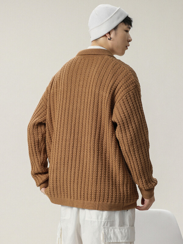 Férfi kardigánok Egyszerű napi meleg tavaszi őszi lehajtható gallér zseb Redős koreai stílusú Retro tömör férfi kötöttáru Trendi puha