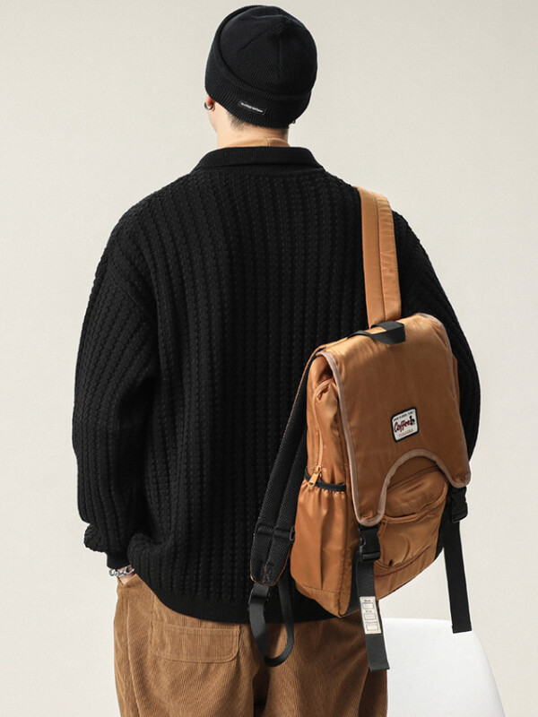 Férfi kardigánok Egyszerű napi meleg tavaszi őszi lehajtható gallér zseb Redős koreai stílusú Retro tömör férfi kötöttáru Trendi puha