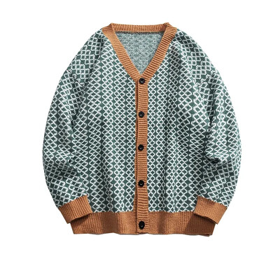 Kockás kardigánok Férfi Népszerű High Street szabadidő koreai stílusú V-nyakú, minden meccsre alkalmas mindennapi tavaszi őszi férfi kötöttáru Elterjedt sikkes