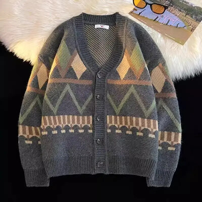 Argyle Férfi Kardigánok Klasszikus, Haladó, Fiatalos Japán stílusú V-nyakú, paneles tavaszi őszi slouchy kötöttáru Népszerű