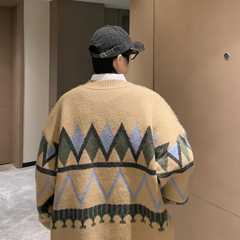 Argyle Férfi Kardigánok Klasszikus, Haladó, Fiatalos Japán stílusú V-nyakú, paneles tavaszi őszi slouchy kötöttáru Népszerű