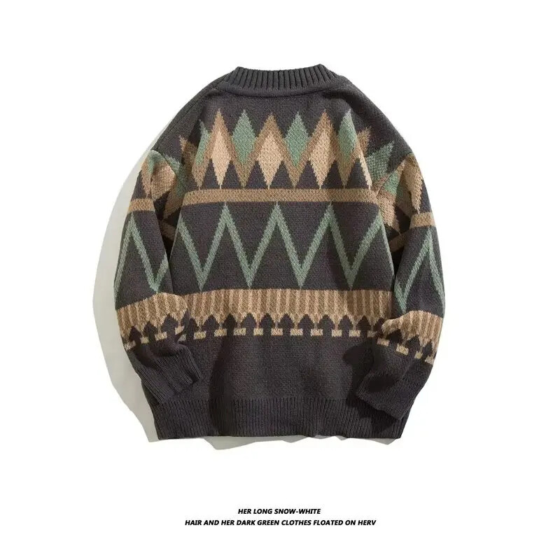 Vintage férfi kerek nyakú pulóver, bő szabású őszi/téli alkalmi kardigán kötött felső pároknak Könnyű érett stílus