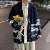 Krāsains vīriešu jakas, modes britu stils, tradicionāls, ērts, savīti trikotāžas apģērbs, elegants, uzlabots ar garām piedurknēm