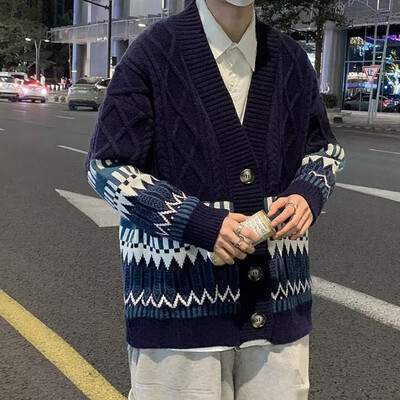 Krāsains vīriešu jakas, modes britu stils, tradicionāls, ērts, savīti trikotāžas apģērbs, elegants, uzlabots ar garām piedurknēm