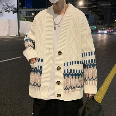 Krāsains vīriešu jakas, modes britu stils, tradicionāls, ērts, savīti trikotāžas apģērbs, elegants, uzlabots ar garām piedurknēm