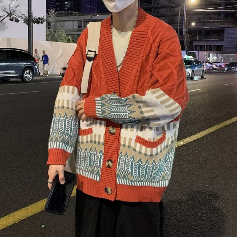 Krāsains vīriešu jakas, modes britu stils, tradicionāls, ērts, savīti trikotāžas apģērbs, elegants, uzlabots ar garām piedurknēm