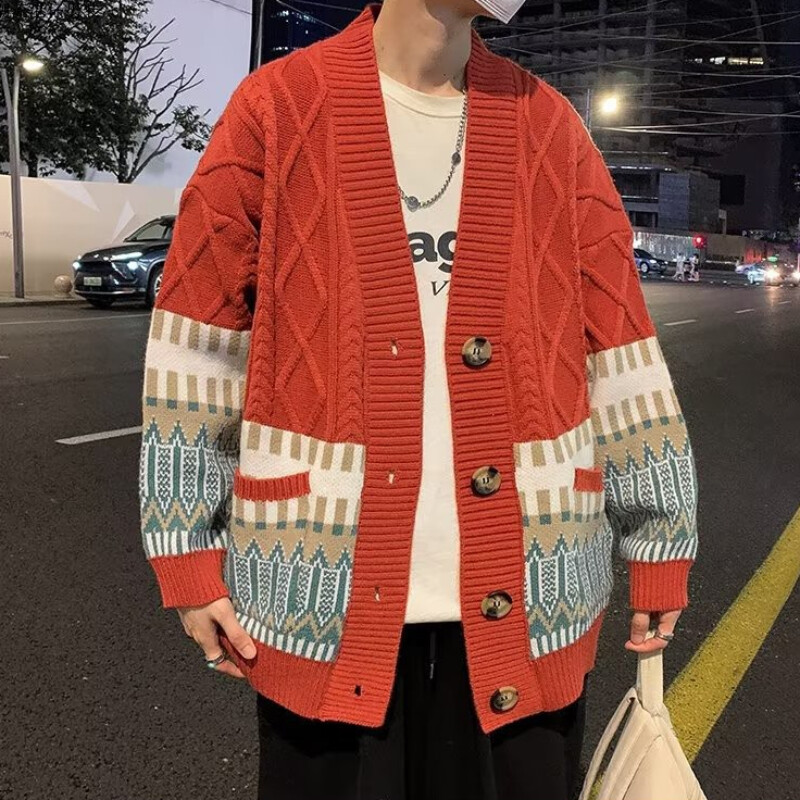 Krāsains vīriešu jakas, modes britu stils, tradicionāls, ērts, savīti trikotāžas apģērbs, elegants, uzlabots ar garām piedurknēm