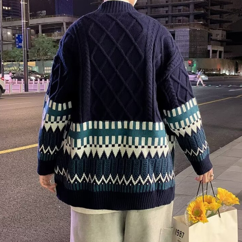 Krāsains vīriešu jakas, modes britu stils, tradicionāls, ērts, savīti trikotāžas apģērbs, elegants, uzlabots ar garām piedurknēm