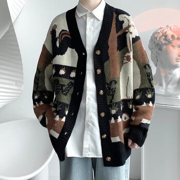 Abfer Cardigan Oversize Ανδρικό χειμερινό πουλόβερ Harajuku Hip Hop Knitted 2021 Παλτό Φθινοπωρινό μπουφάν με κουμπιά Πουλόβερ μεγάλου μεγέθους