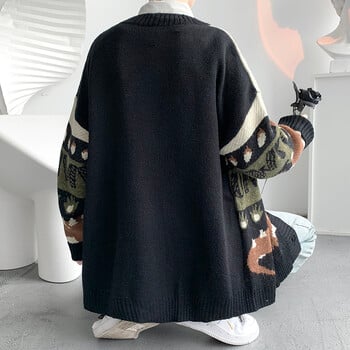 Abfer Cardigan Oversize Ανδρικό χειμερινό πουλόβερ Harajuku Hip Hop Knitted 2021 Παλτό Φθινοπωρινό μπουφάν με κουμπιά Πουλόβερ μεγάλου μεγέθους