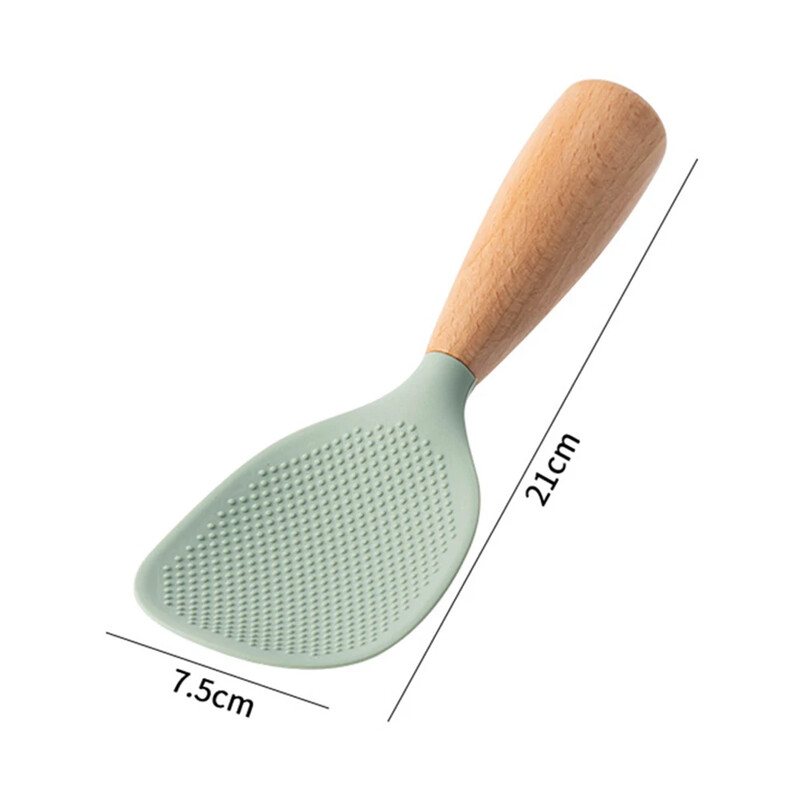 Silikoninis ryžių kaušelis medinės rankenos stovimas ryžių plovimo kaušas Nelipnus ryžių koštuvas šaukštas ryžių virimo šaukštas