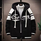 Őszi/téli pamutkabát, bő szabású, vastagított pulóver, cipzáras kardigán kapucnis dzseki férfiaknak, fiataloknak