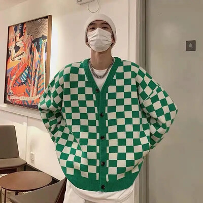 V kaklo Vyriški drabužiai Megzti megztiniai vyrams Žalias languotas megztinis Juodi džemperiai Išpardavimas Vilna A Mode T marškinėliai Šilti Korėjos Ruduo S Linksmybės