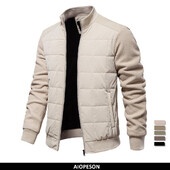 AIOPESON férfi téli, meleg, vastag polár bélésű dzsekik patchwork kockás, álló gallér, divatos kabát férfi kabát