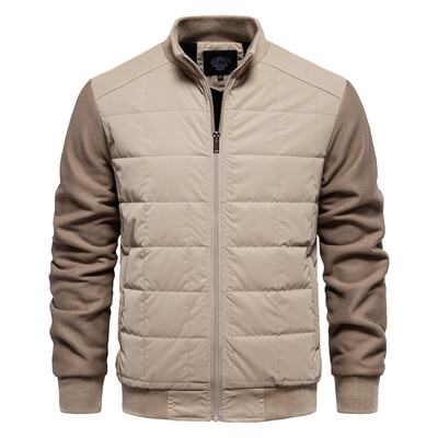 AIOPESON férfi téli, meleg, vastag polár bélésű dzsekik patchwork kockás, álló gallér, divatos kabát férfi kabát