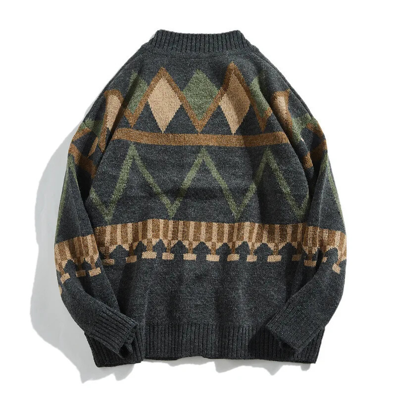 Vintage japán férfi pulóver laza, V-nyakú, kötött felső, alkalmi kardigán dzseki Divatos tavaszi őszi színblokkoló