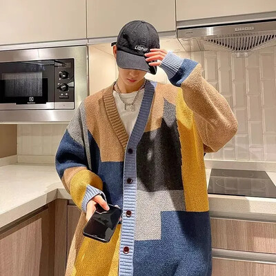 Férfi Ruházat Kabát Kabát Kardigán Piros Kötött Pulóver Férfi V nyakkal toldás Plusz Méret Tél 2024 Trend Vastag Klasszikus Új X Régi