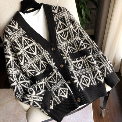 Haina barbatesc Palton Cardigan Pulovere tricotate Pentru Barbati Jacheta Grafic Negru Argyle Elegant Elegant Cald Loose Fit Casual Stil coreean