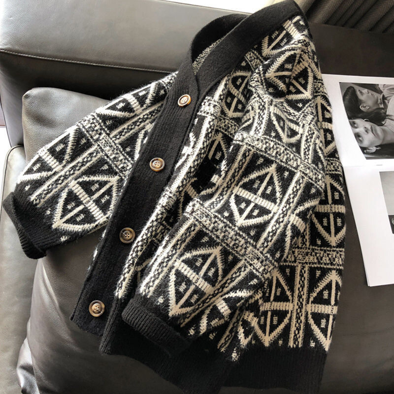 Férfi Ruhák Kabát Kardigán Kötött Férfi Pulóverek Kabát Grafikus Fekete Argyle Elegáns Klassz, Meleg Laza Fit Alkalmi koreai Stílus
