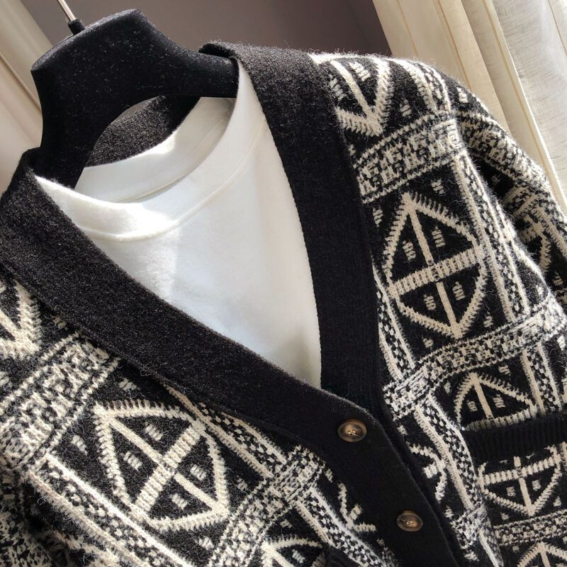 Férfi Ruhák Kabát Kardigán Kötött Férfi Pulóverek Kabát Grafikus Fekete Argyle Elegáns Klassz, Meleg Laza Fit Alkalmi koreai Stílus