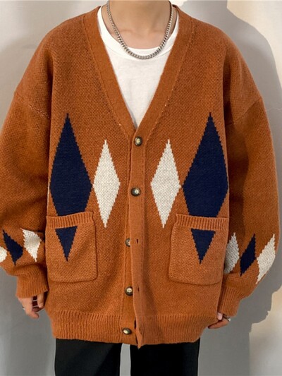 Vīriešu vienrindas džemperis ar V apkakli