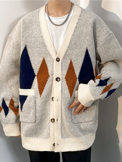 Vīriešu vienrindas džemperis ar V apkakli