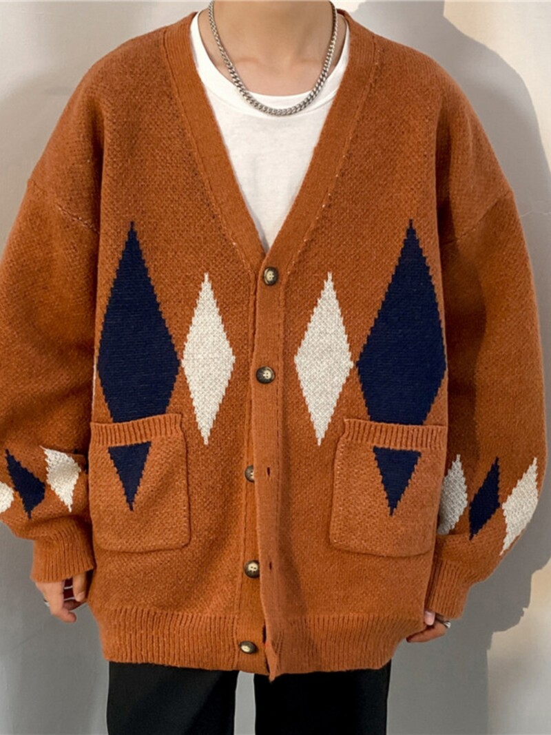 Vīriešu vienrindas džemperis ar V apkakli