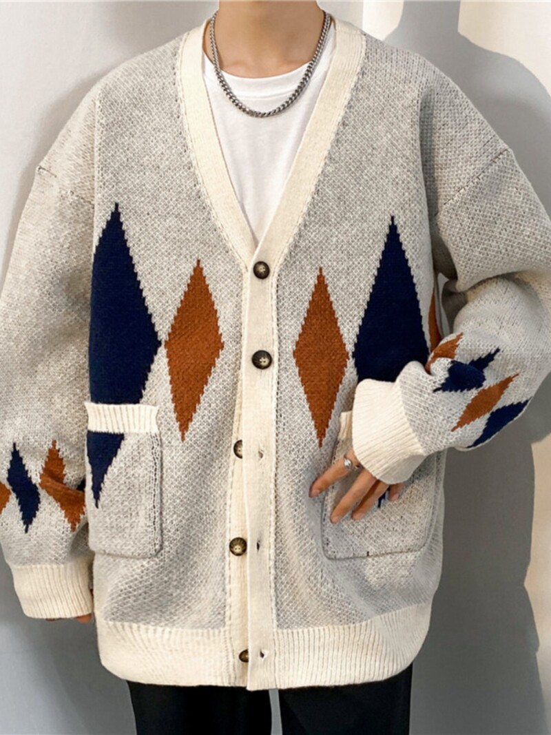 Vīriešu vienrindas džemperis ar V apkakli