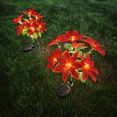 Saules Ziemassvētku ziedu lampa LED siltā gaisma modes sarkana dekorācija ziedu puansetija dārzam zāliena lampa svētku Ziemassvētku gaisma